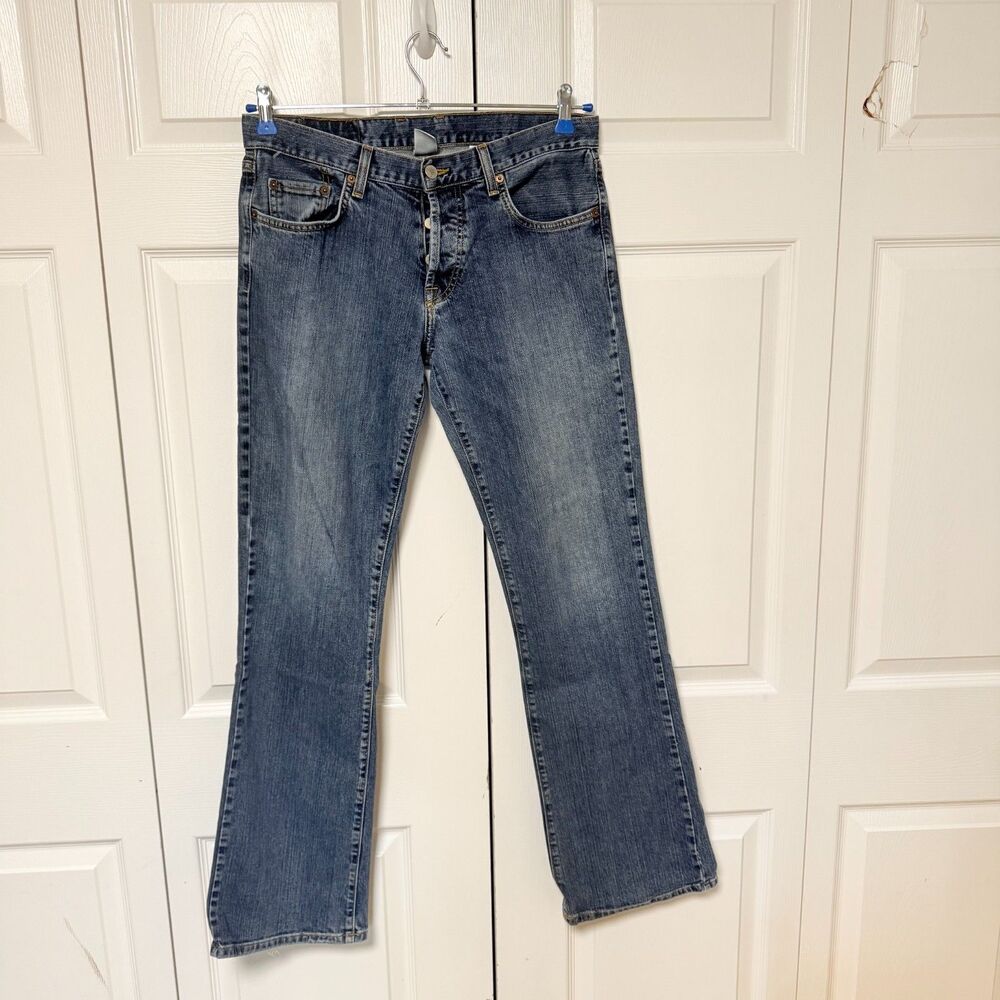 Lucky Brand Vintage USA Blue Wash Button Fly Flare Dungaree Jeans Size 31